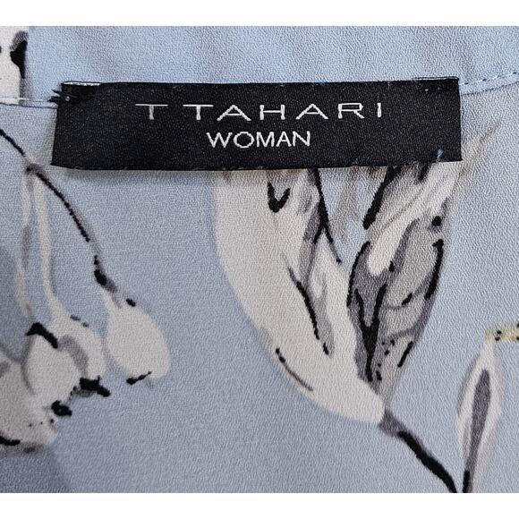 T TAHARI Women's Plus 2X Tunic Blouse Light Blue Birds 3/4 Sleeve Chiffon 52" - Picture 3 of 7